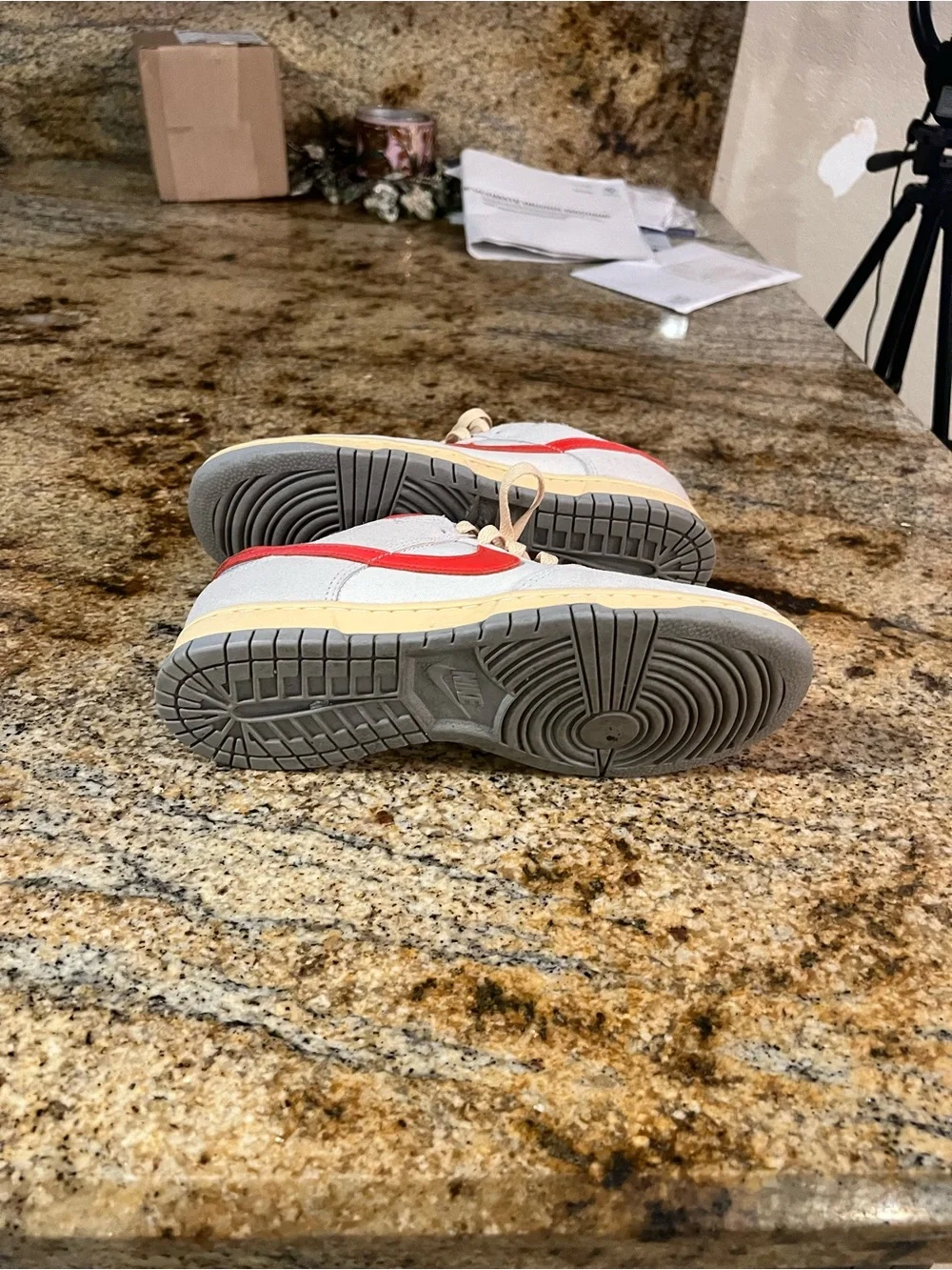 Nike Kids Gray and Red Low-Top Sneakers with Cream Sole